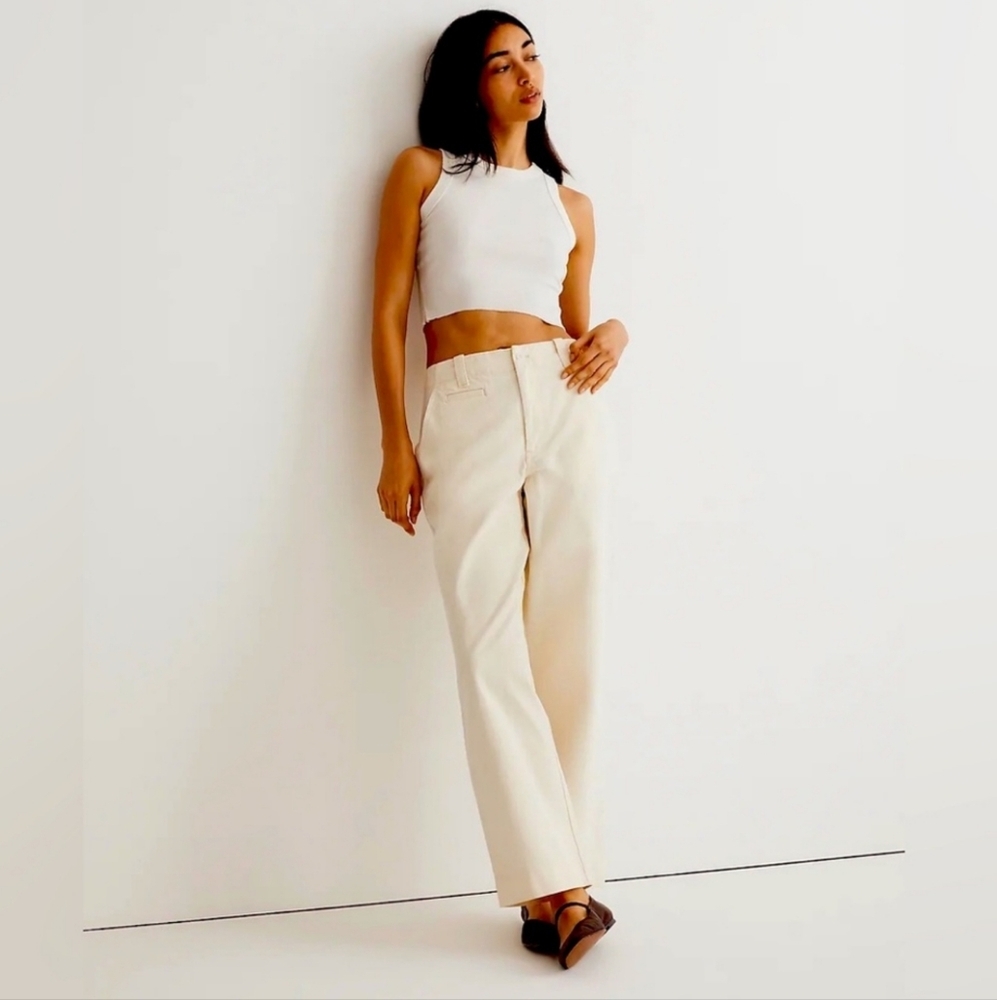 Madewell Relaxed Chino Pants Antique Cream High Rise Wide Leg Size 14